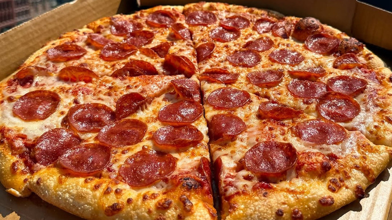 Close up of pepperoni pizza for Pizza Hut
