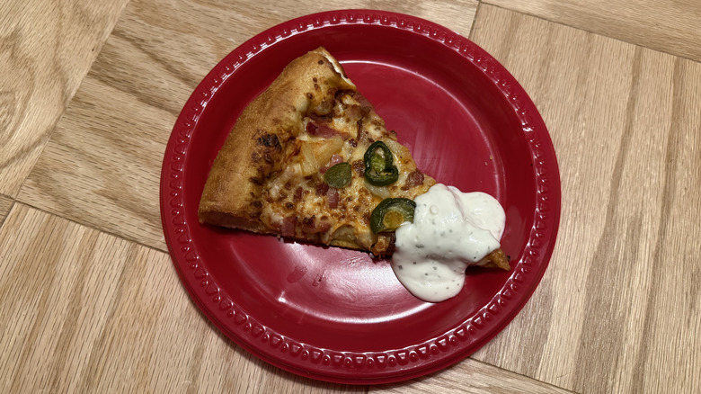 Spicy Hawaiian Lover's Pizza covered in blue cheese dressing