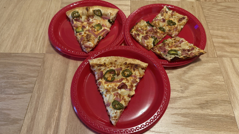 Various slices of Spicy Hawaiian Lover's Pizza