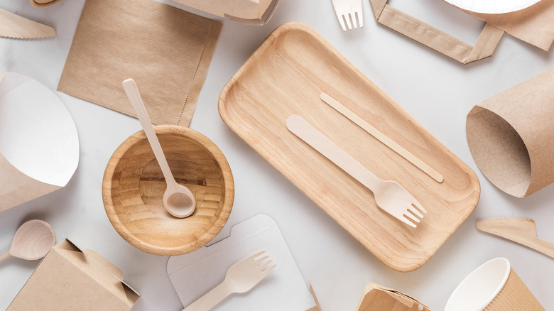 Disposable kitchen items including bamboo utensils