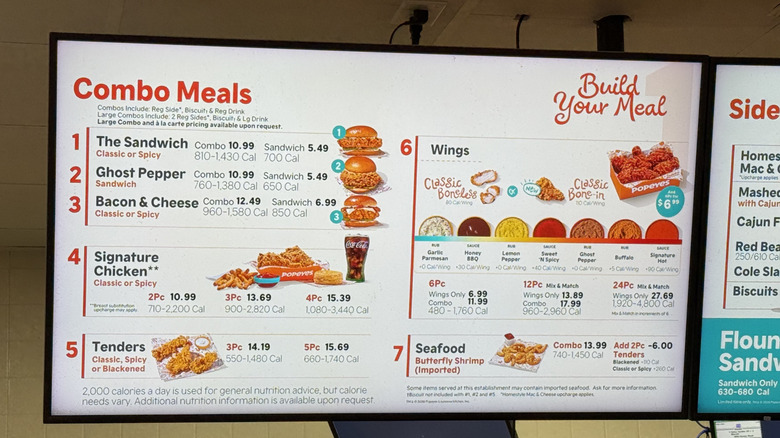 Popeyes menu screen