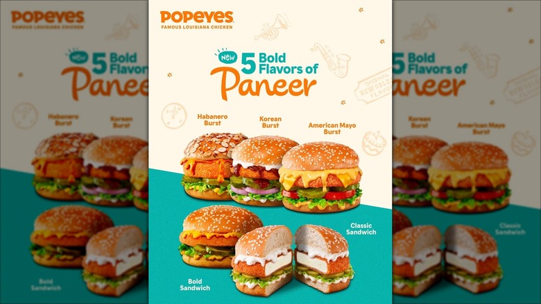 Ad for Paneer Burgers showing several varieties