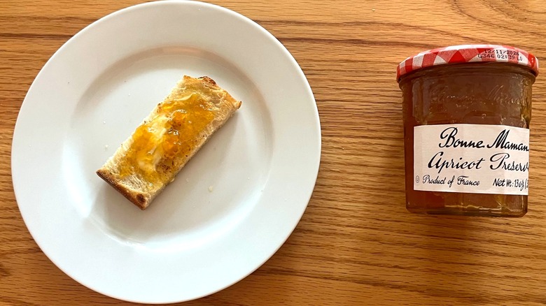 Bonne Maman apricot preserves smeared on bread