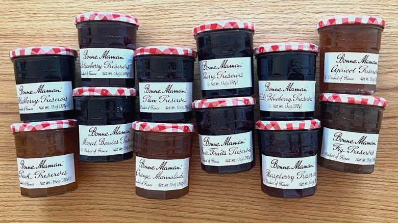 An array of Bonne Maman fruit preserves