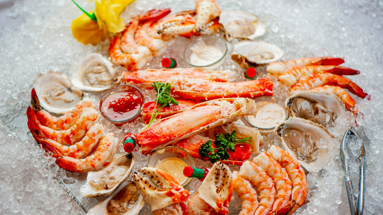 Seafood platter on crushed ice