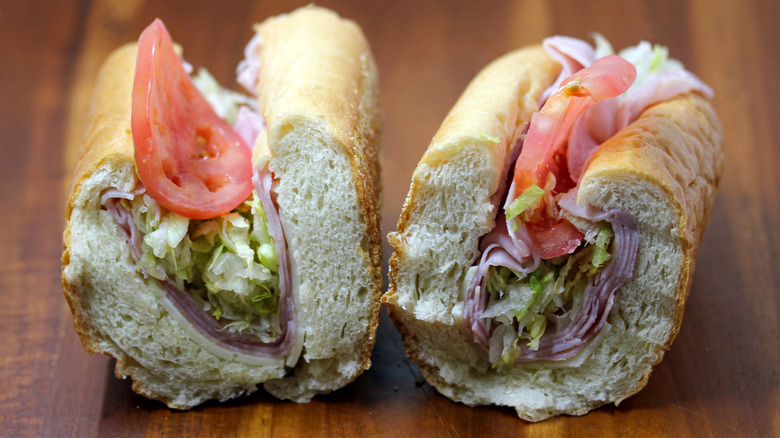 a ham hoagie from Wawa sliced in half