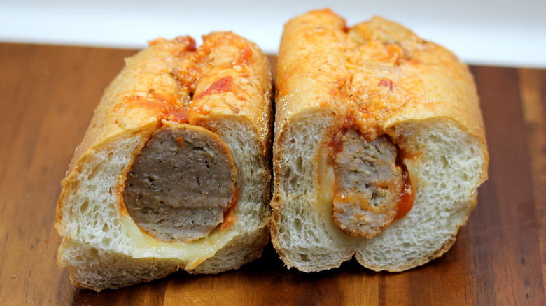 a meatball sub from Wawa sliced in half