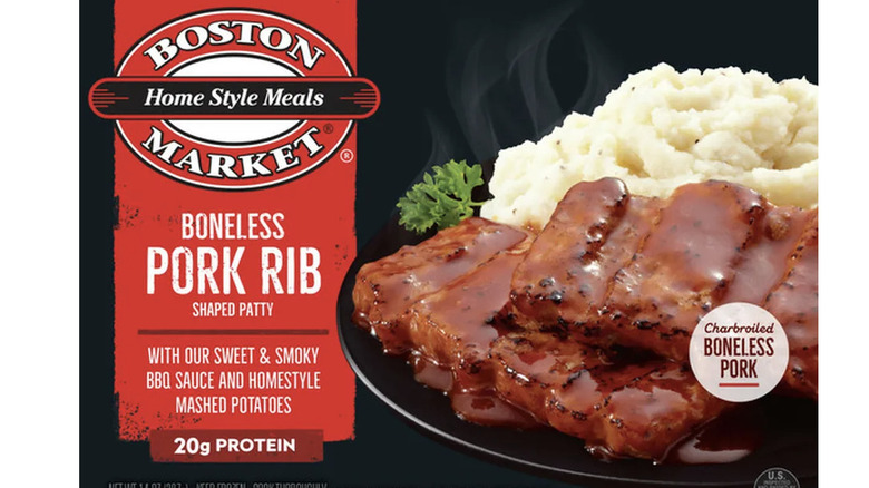 Boston Boneless Pork Rib Shaped Patty with BBQ Sauce and Mashed Potatoes