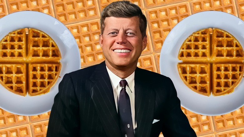A composite image of JFK surrounded by waffles