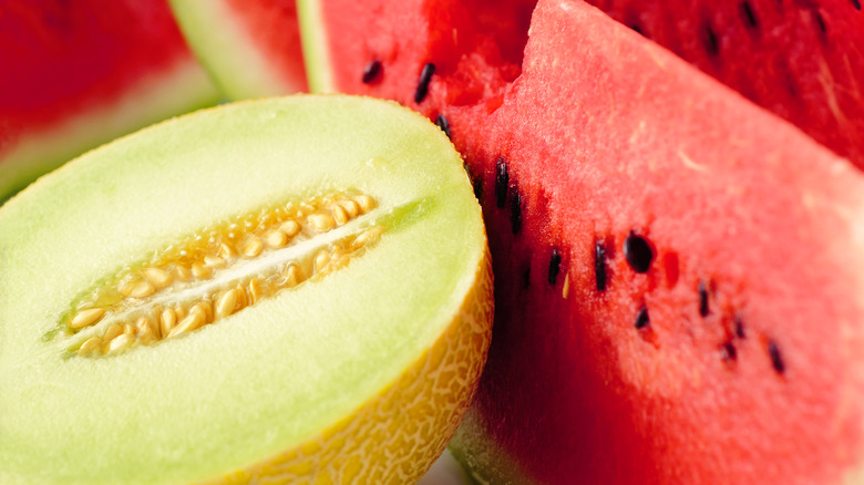 Cut watermelon and cantaloupe