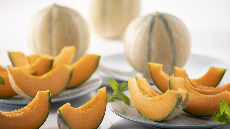 Whole and cut cantaloupes