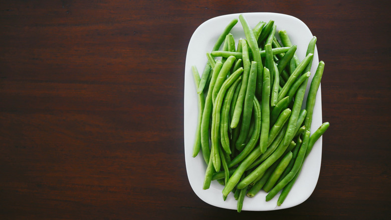 Fresh green beans on a plate