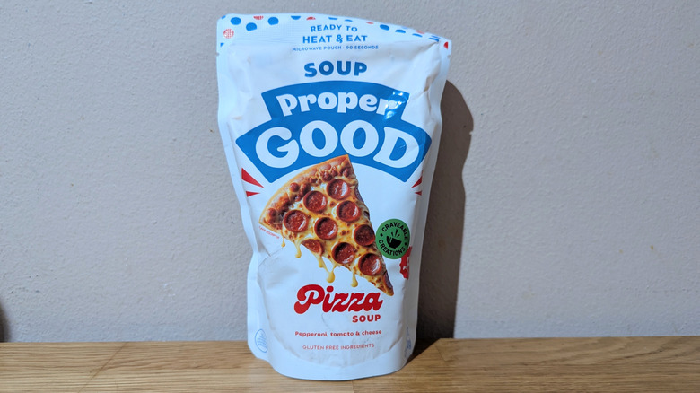 Pizza soup bag on counter