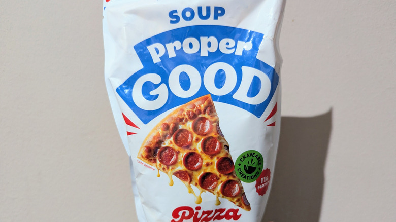 closeup of proper good pizza soup package