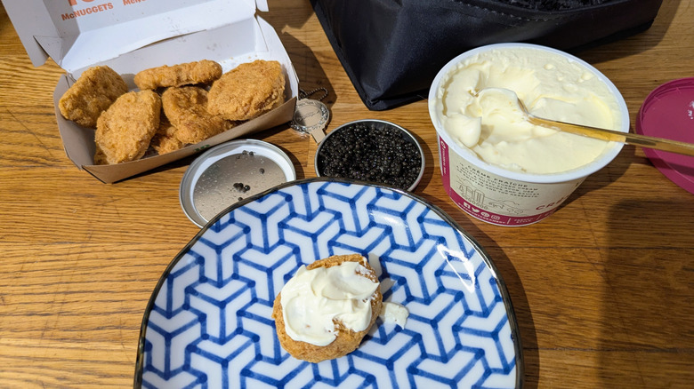 mcnugget and caviar spread on counter