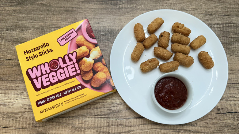 Wholly Veggie! vegan sticks on plate with box