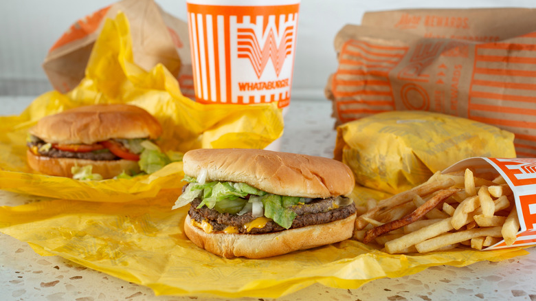 Whataburger meal with several burgers and fries