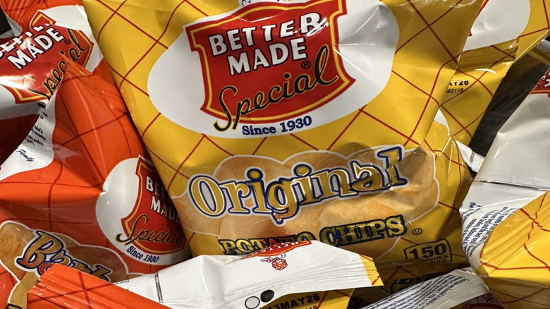 small yellow and red bags of original Better Made chips