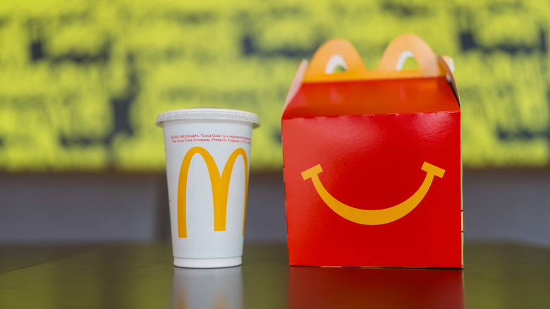 A McDonald's Happy Meal and drink side by side