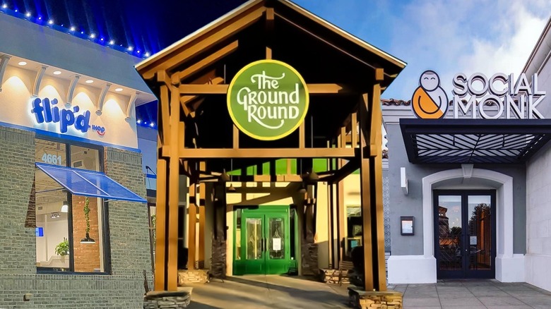 Photo illustration of Flip'd, Ground Round, and Social Monk restaurants