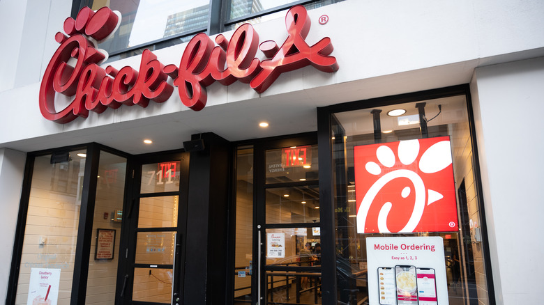 A Chick-fil-A restaurant promoting mobile ordering