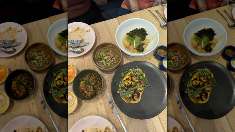 Small plates of food on table