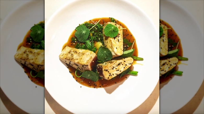 Bowl of yellowfin tuna with a soy plum glaze