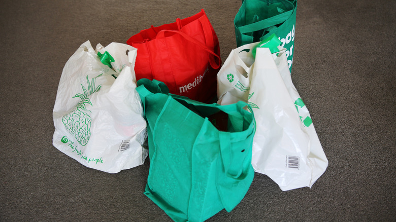 Several reusable grocery store bags