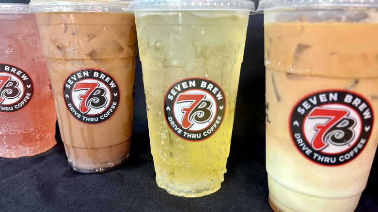 Variety of mulitcolored 7 brew drinks