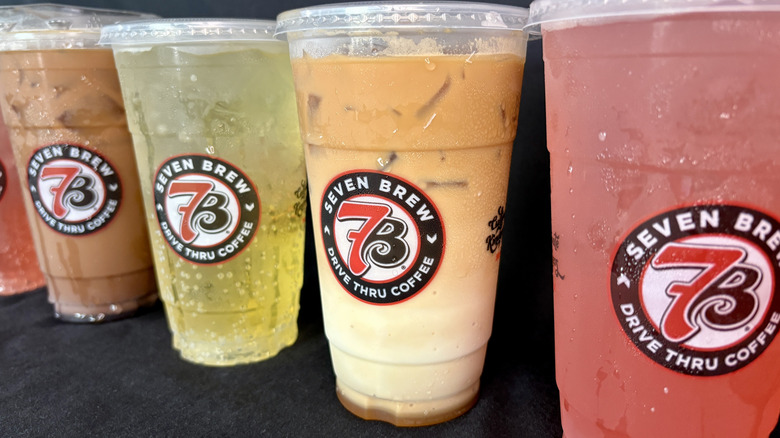 Variety of mulitcolored 7 brew drinks