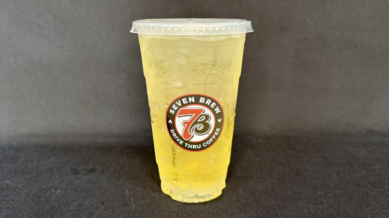 Yellow 7 Brew drink in clear cup
