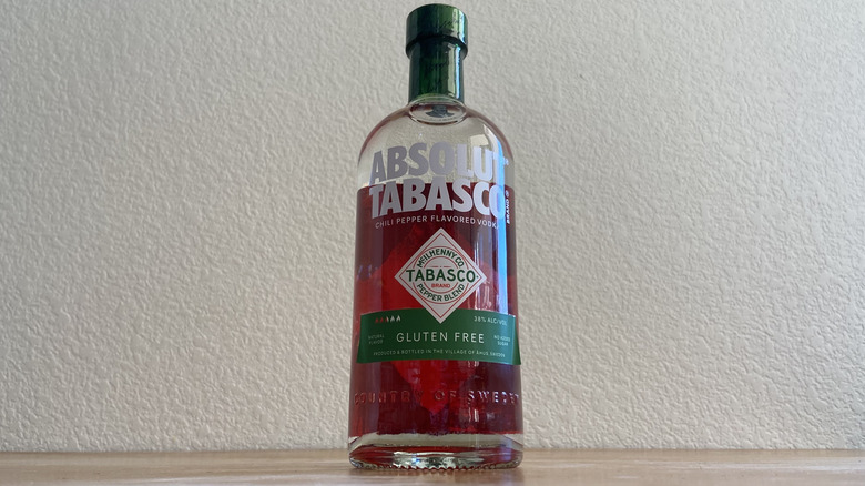 low angle of Absolut Tabasco bottle