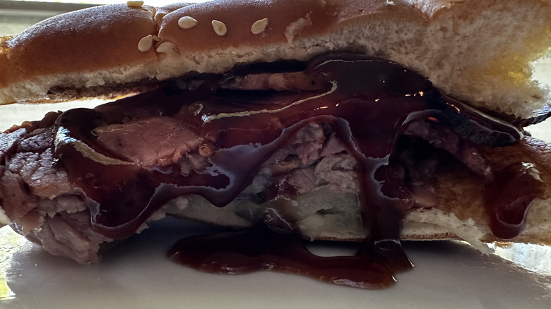 Arby's Quarter Pound brisket sandwich sauced