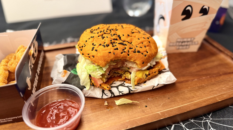 Jack-O-Lantern Whopper with a bite taken out of it