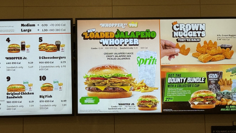 Burger King menu screen