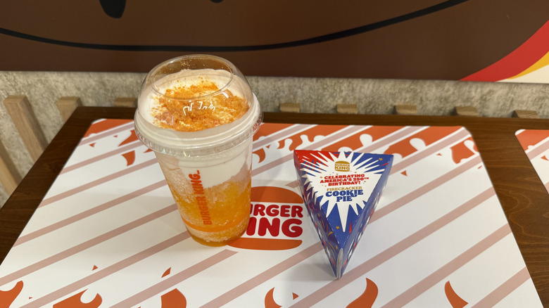 Burger King's Orange Dreamsicle Freezee King and Firecracker Cookie Pie on a tray