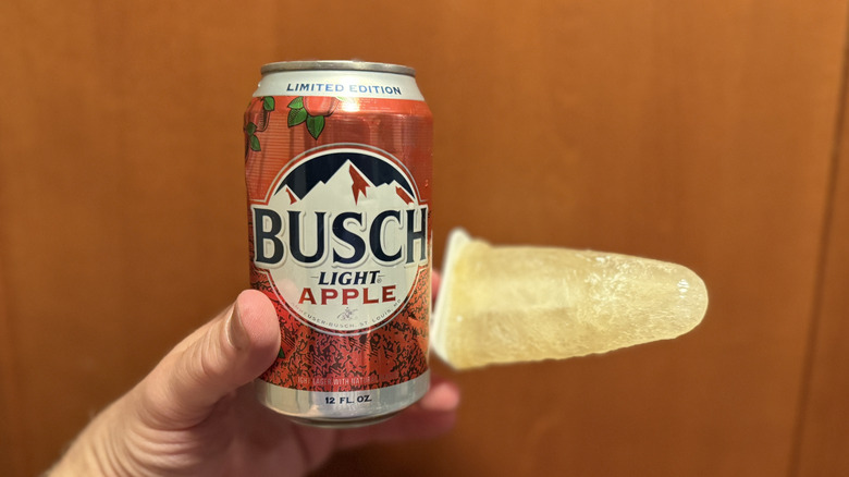 Busch Light Apple Can and popsicle in hand
