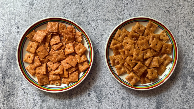 Cheez-It Gluten-Free Original and Cheez-It Original on two plates