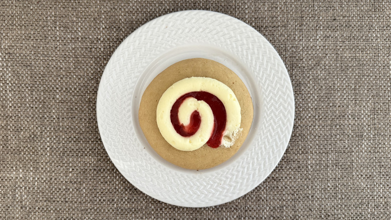 Strawberry Shortcake Roll Cookie on a white plate