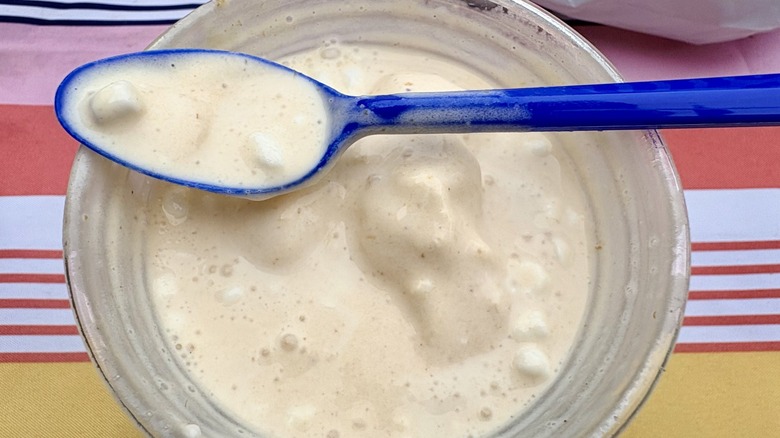 Aerial shot of mini marshmallows in the Culver's Pumpkin S'mores Concrete Mixer