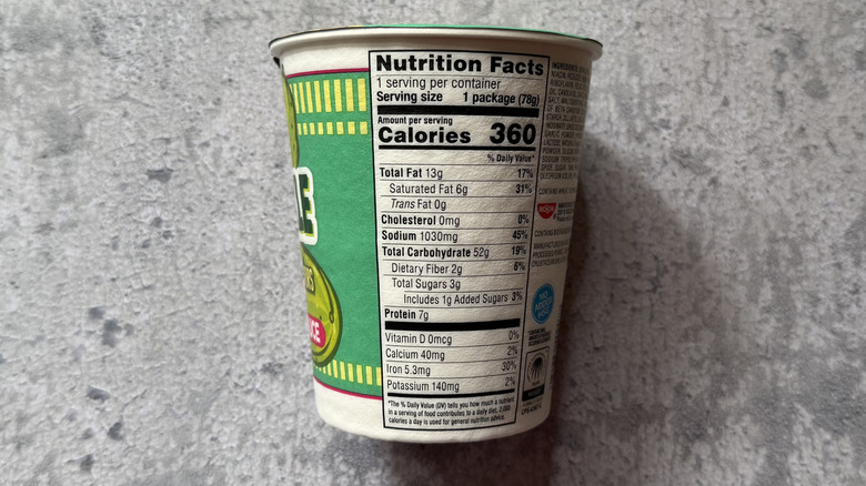 Info on the side of the Cup Noodles packaging
