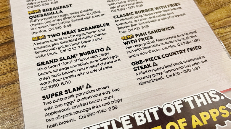 The new value menu at Denny's featuring the Grand Slam burrito