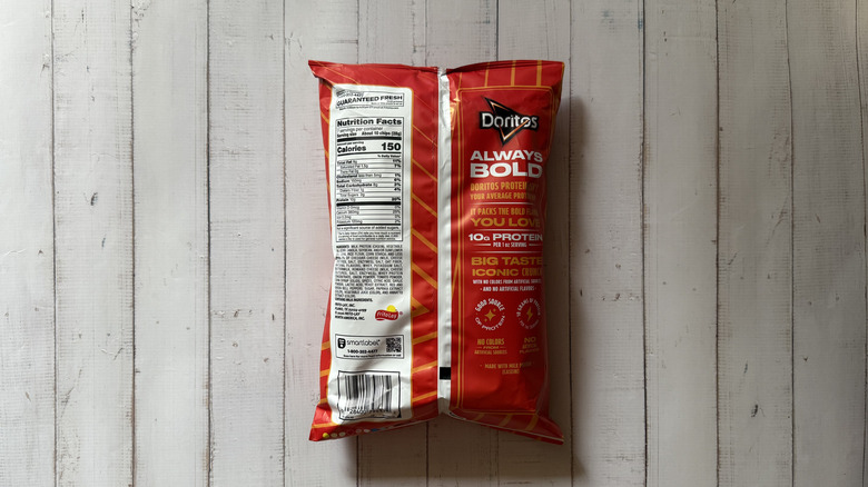 the back of a Doritos Protein -- Nacho Cheese bag