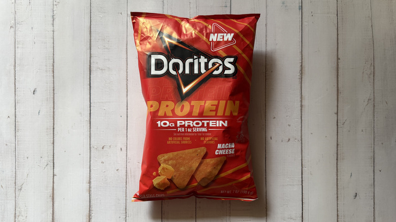 a bag of Doritos Protein -- Nacho Cheese