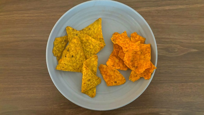 Plate of Doritos F1 Head2Head chips, including two flavors: Late Night Loaded Taco and Chimichurri Lime