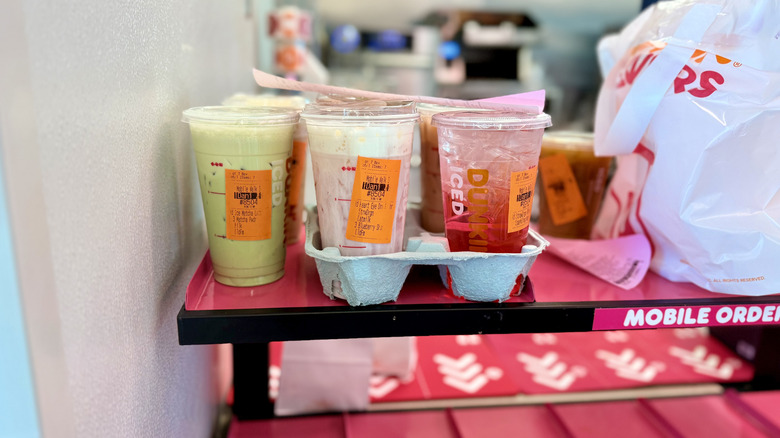 Dunkin' drinks at the mobile order counter