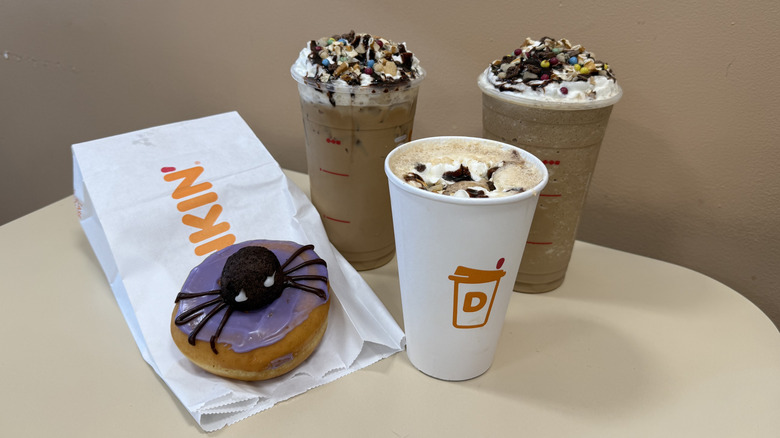 Candy Bar drinks and Spider Donut at Dunkin
