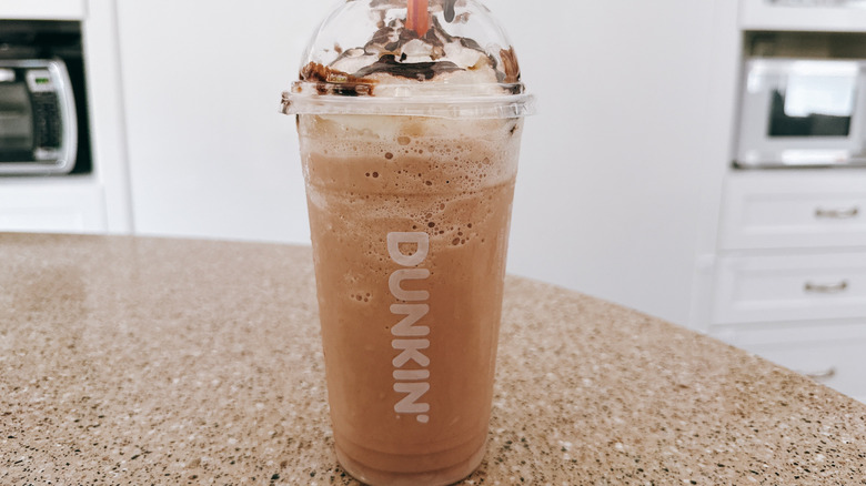 Dunkin' Banana Frozen Chocolate on granite counter