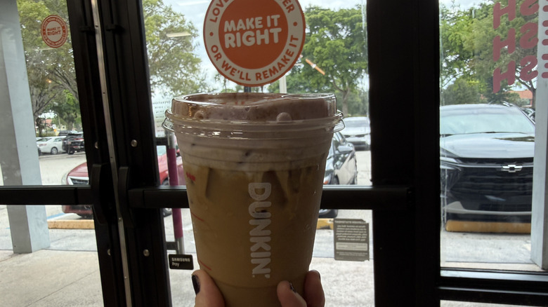 Terror-misu Cloud Latte in front of Dunkin' door