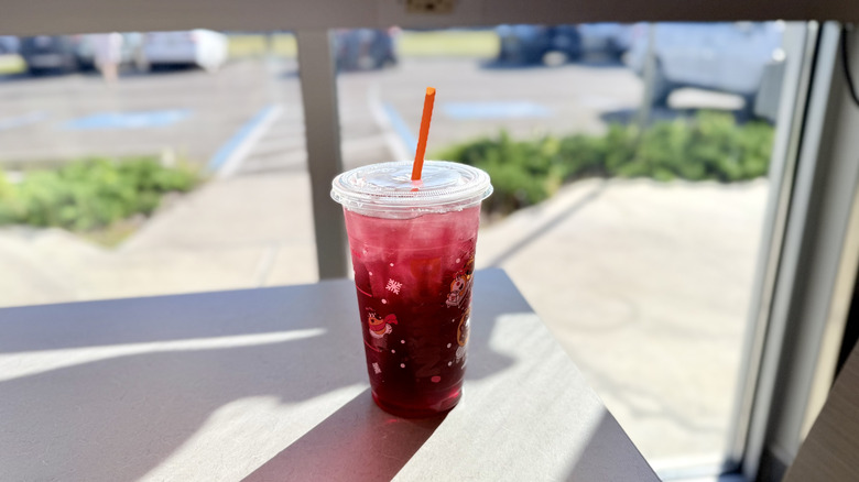 Berry Sangria Dunkin' Refresher on a table